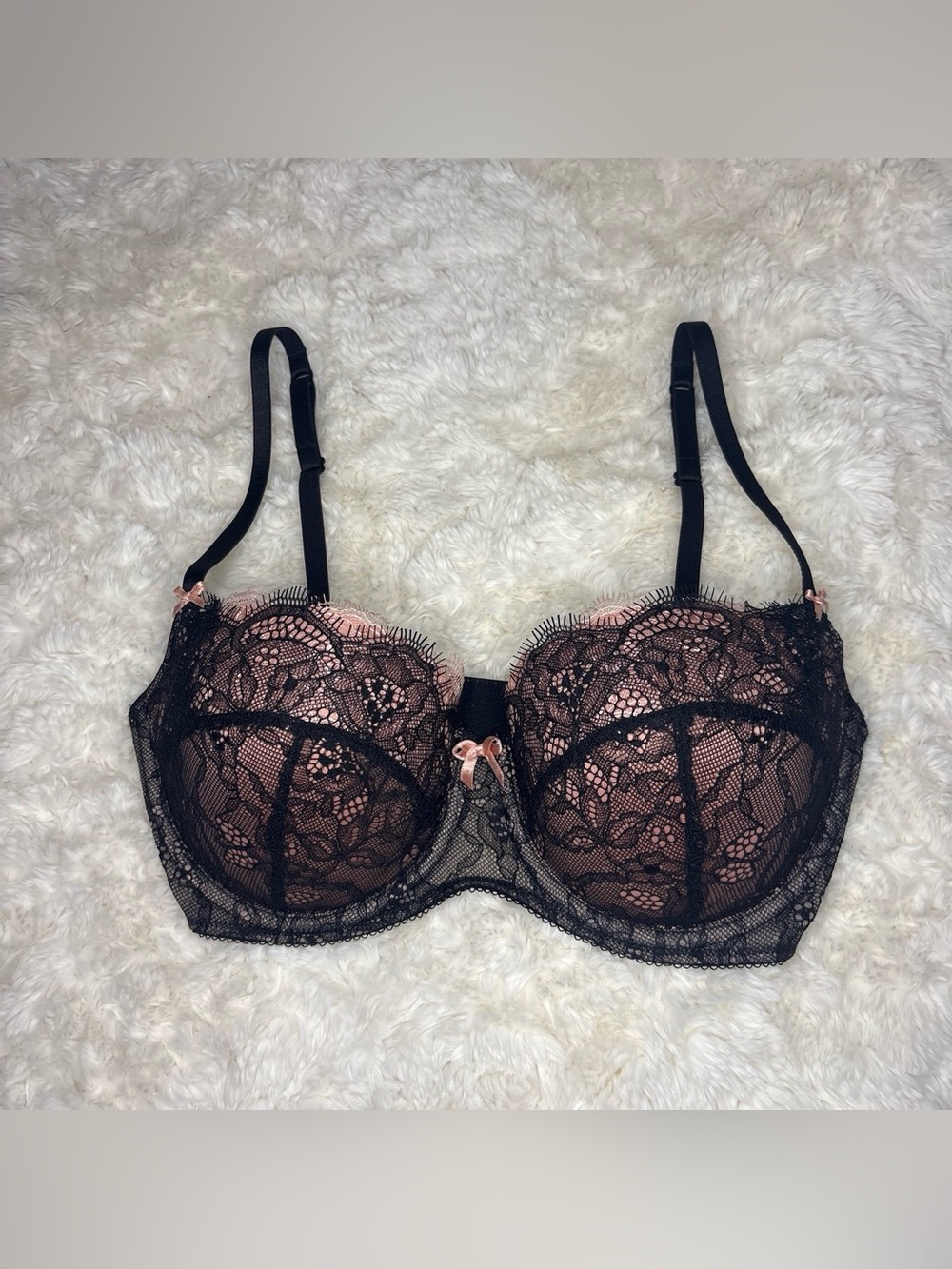 Black Lace Underwire Bra with Blush Pink Lining